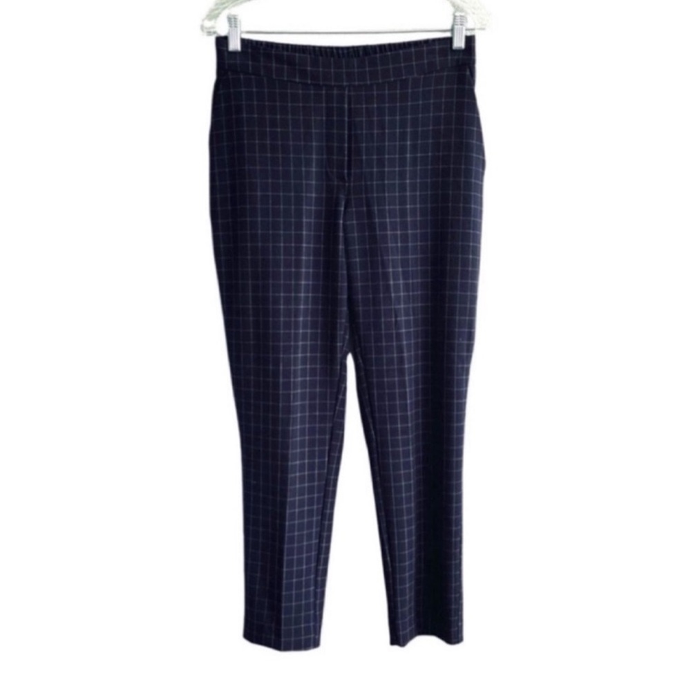 One by Chapter One Ankle Pants Windowpane Print Pull-on Navy Blue Size XS